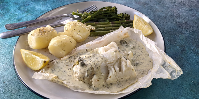 Cod en Papillote with Lemon and Caper Sauce Recipe