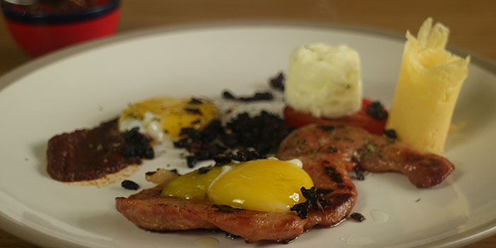 Posh Bacon and Eggs - Confit Egg Yolk - Candied Bacon - Homemade Brown Sauce Recipe